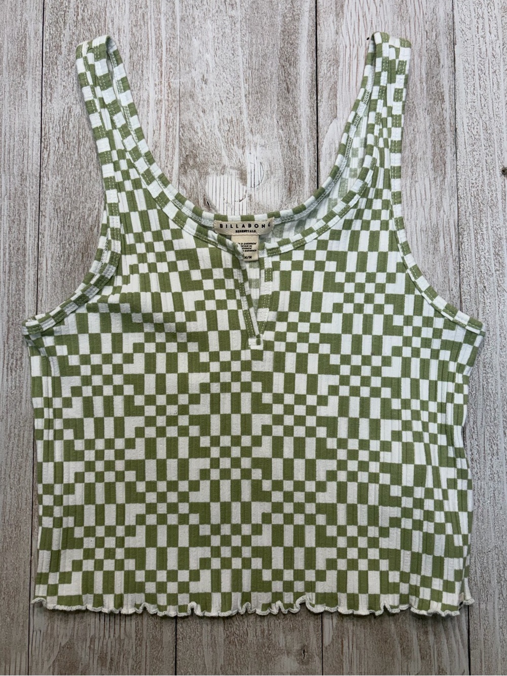 Billabong Green & White Checker Ribbed Tank